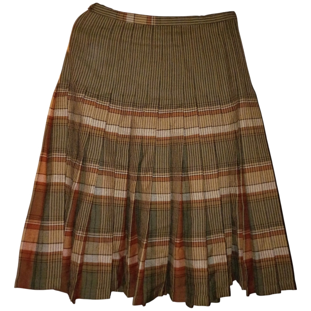 🦄Vintage 100%PureWoolThe Scotch HouseChic Plaid A-LineSkirtOlive and Tan Size14 - Picture 2 of 10